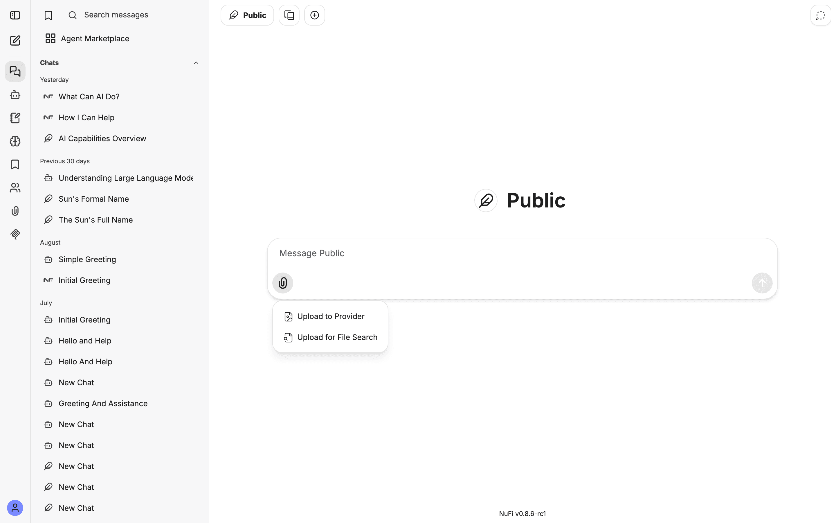 The attach menu, with Upload to Provider
