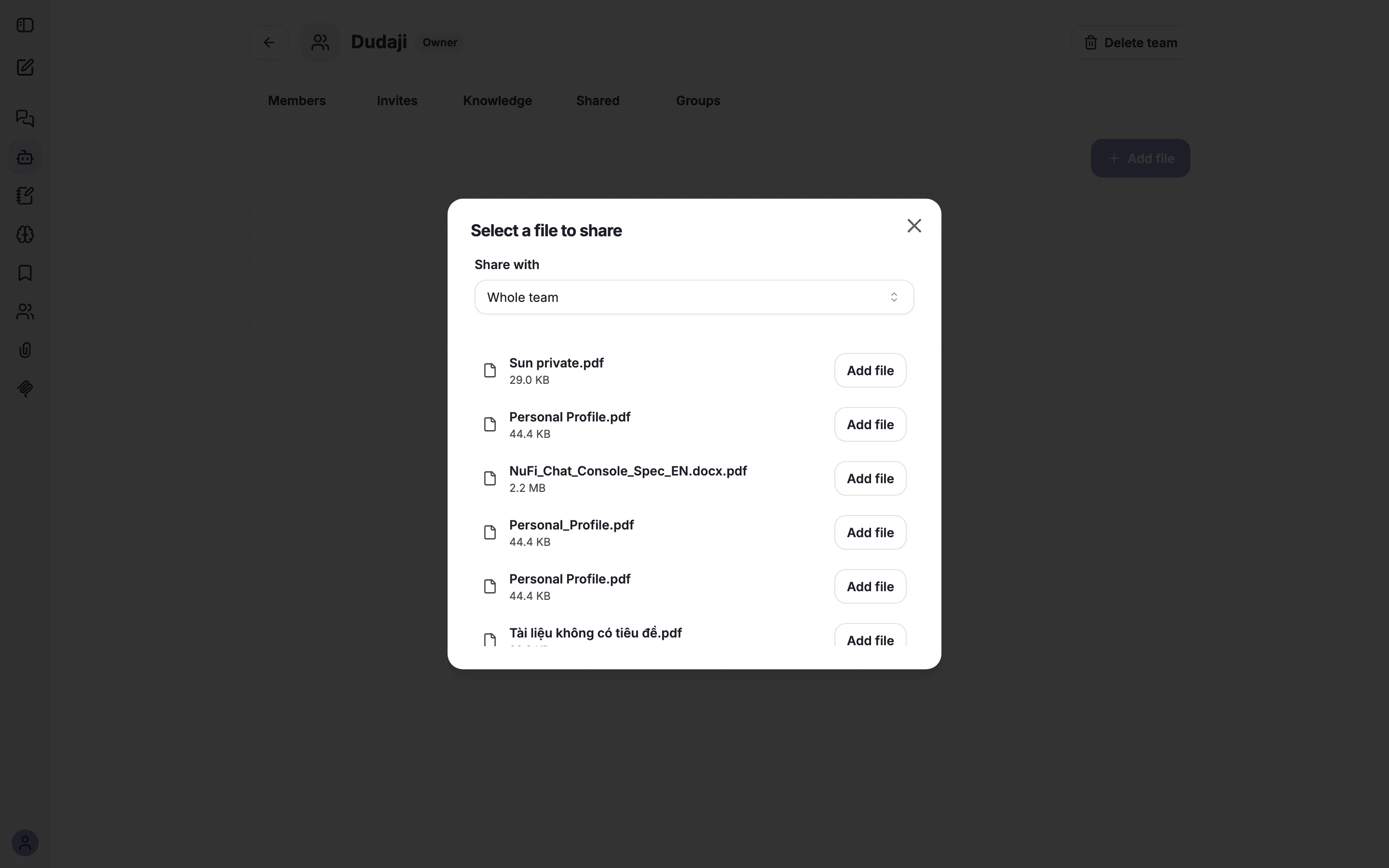 Choosing a file to share and who to share it with