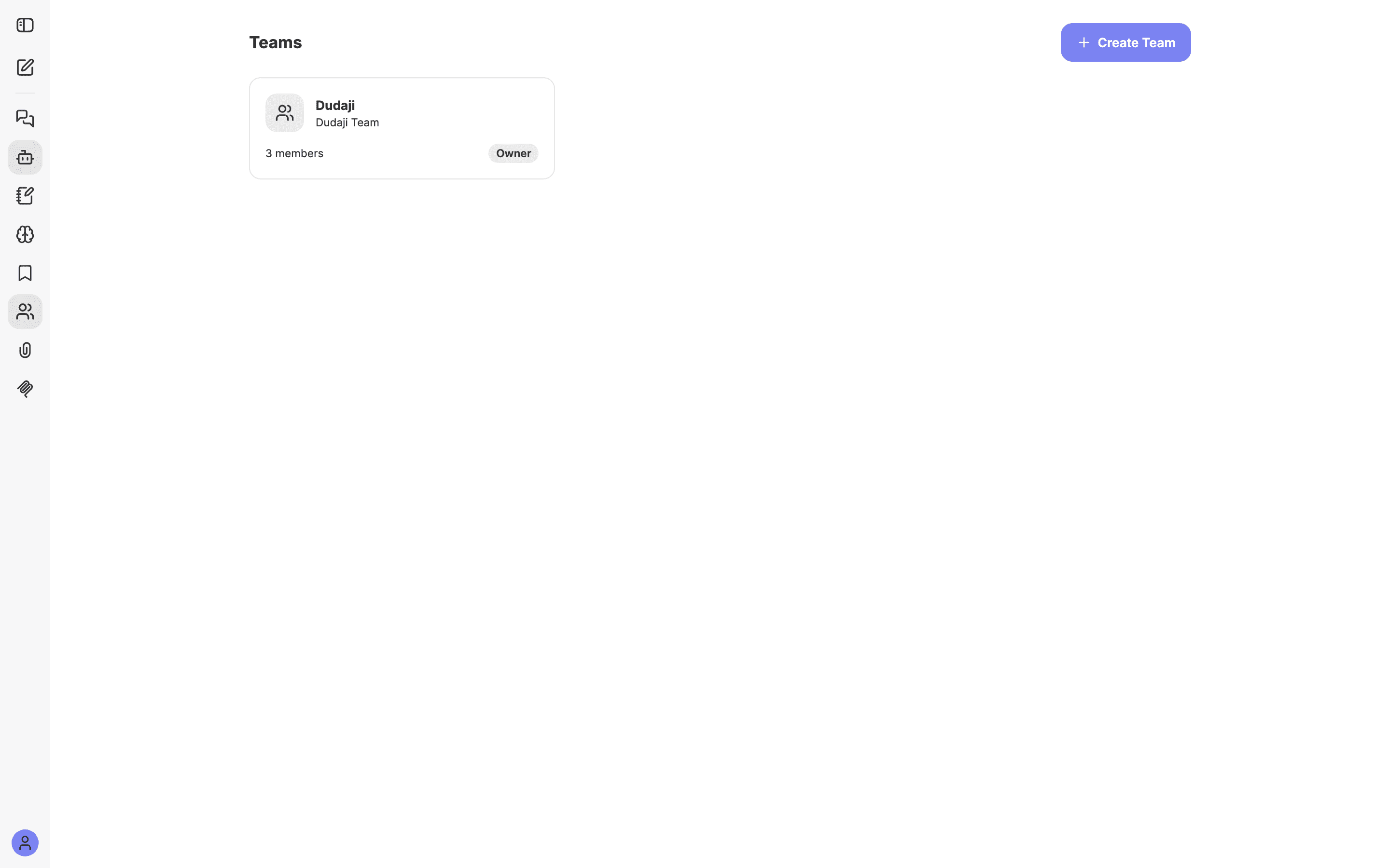 The Teams page showing your teams and the Create Team button