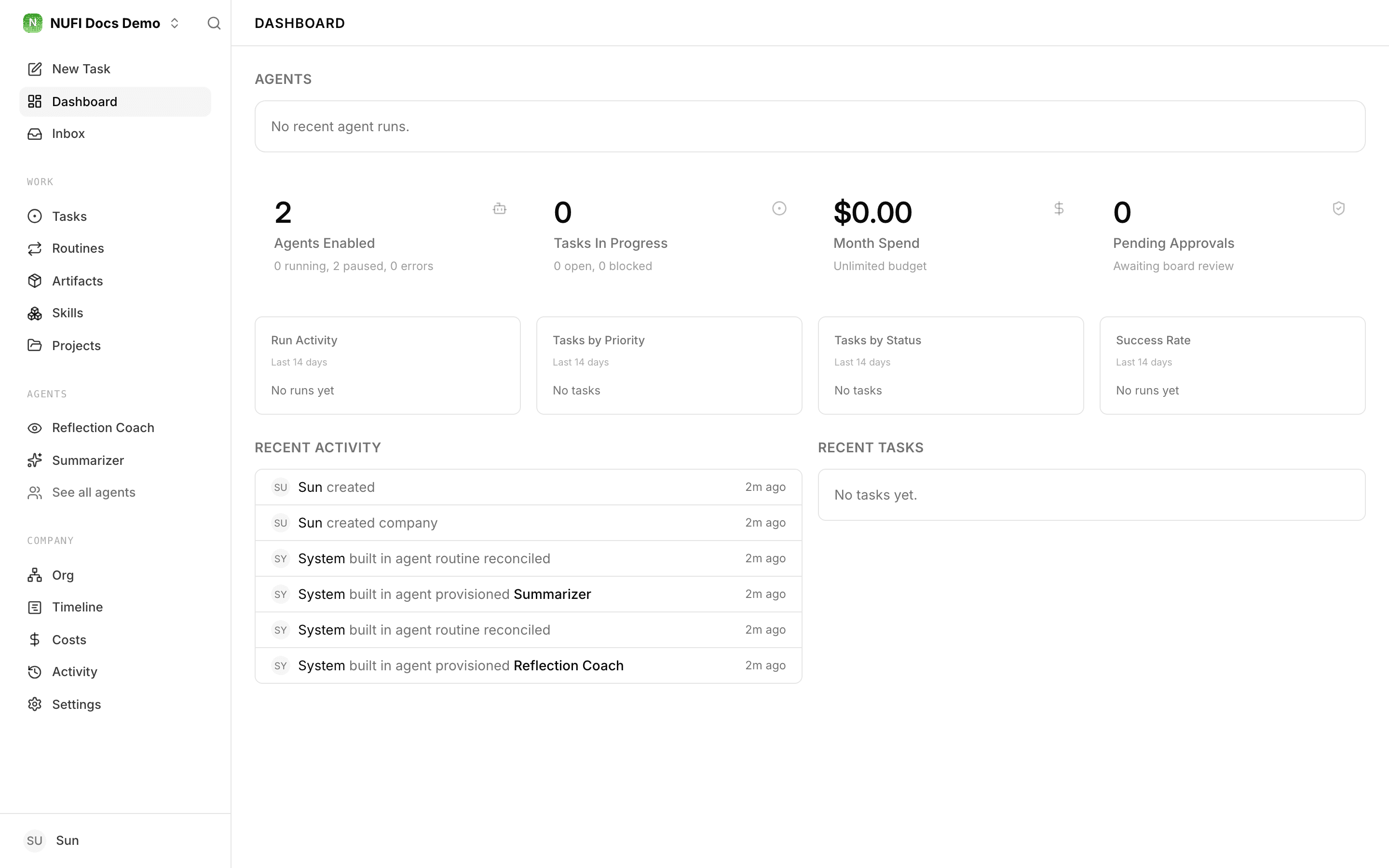The NuFi Works dashboard