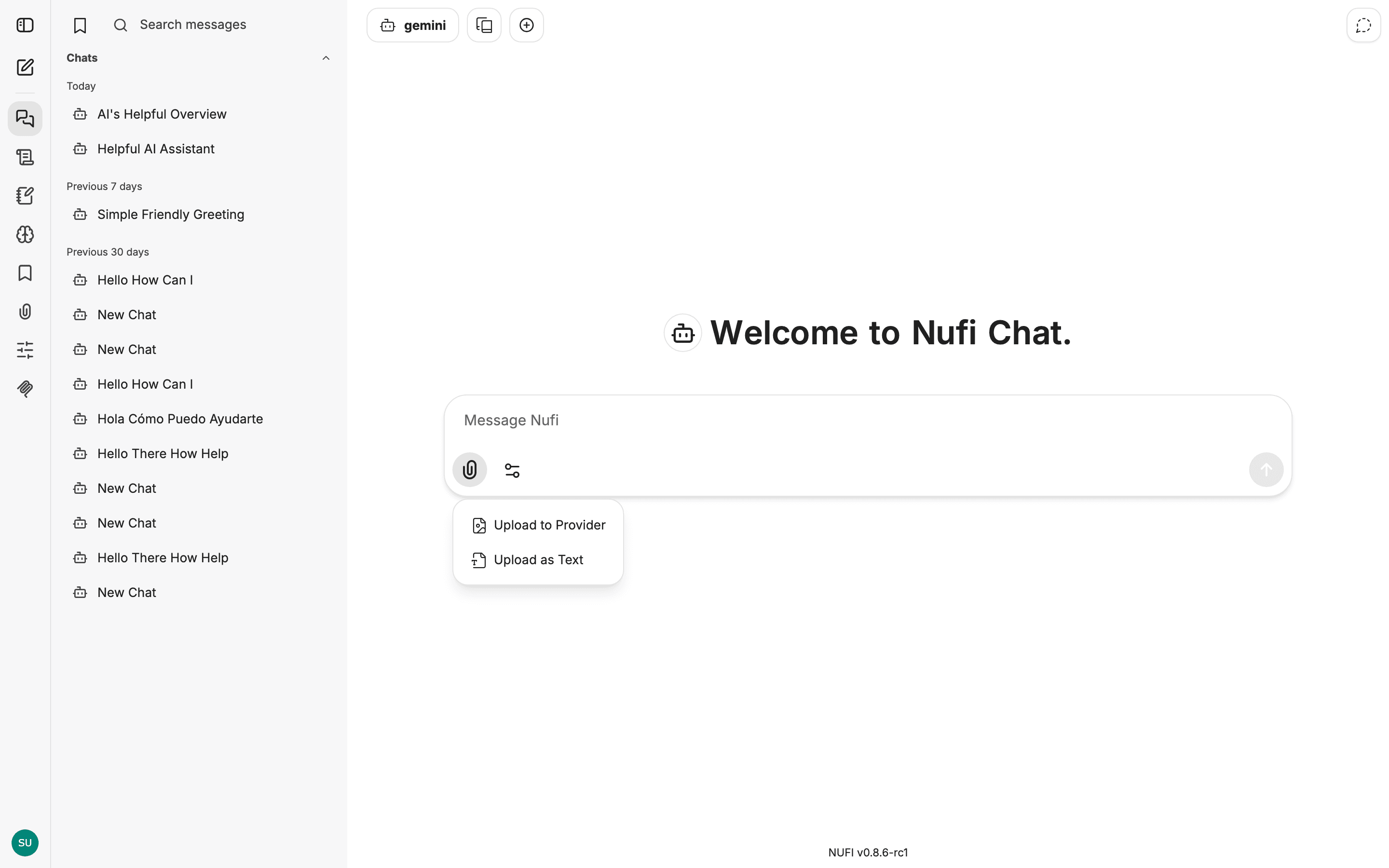 The attach menu with Upload to Provider and Upload as Text