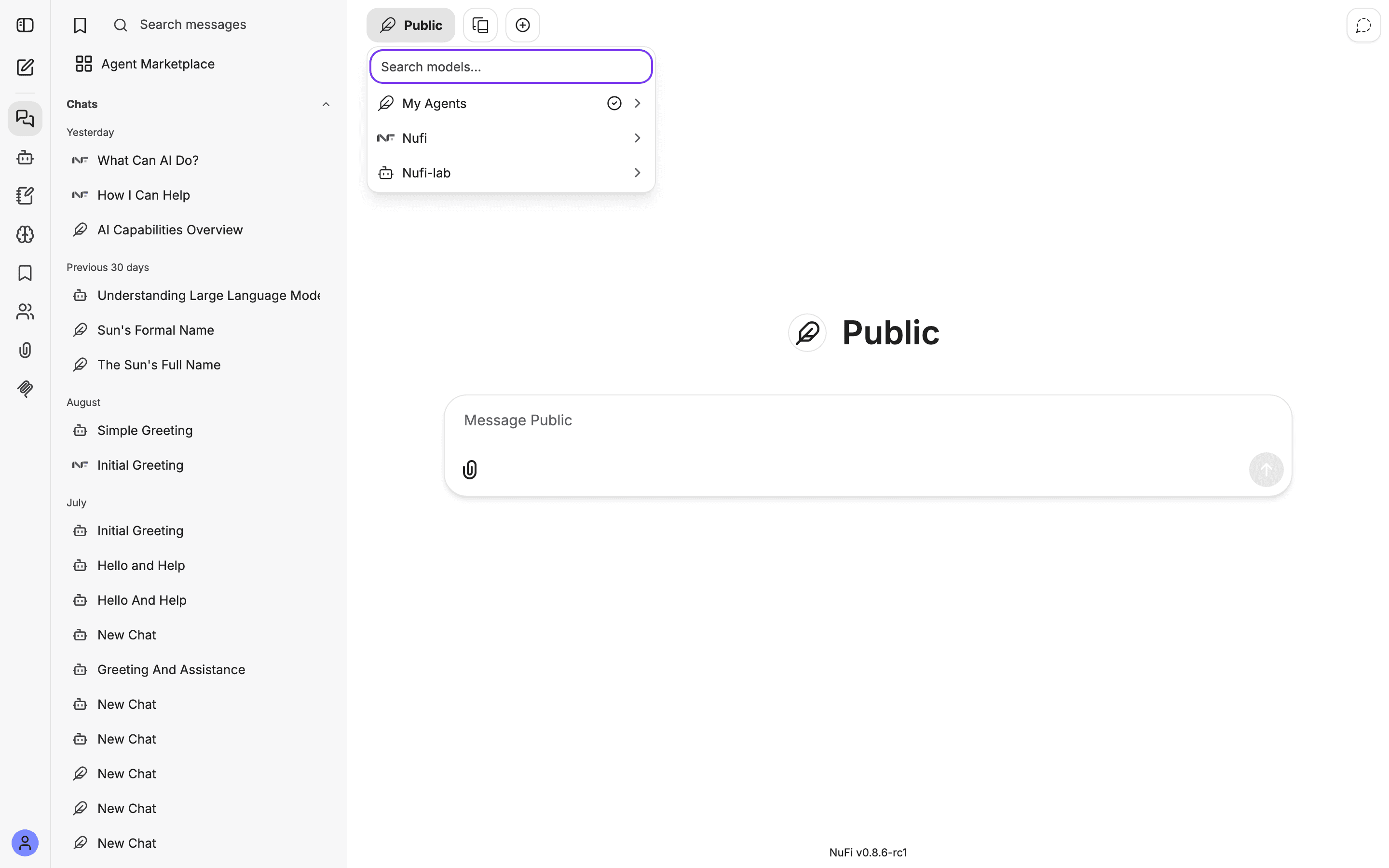 The model picker open, showing the available model groups