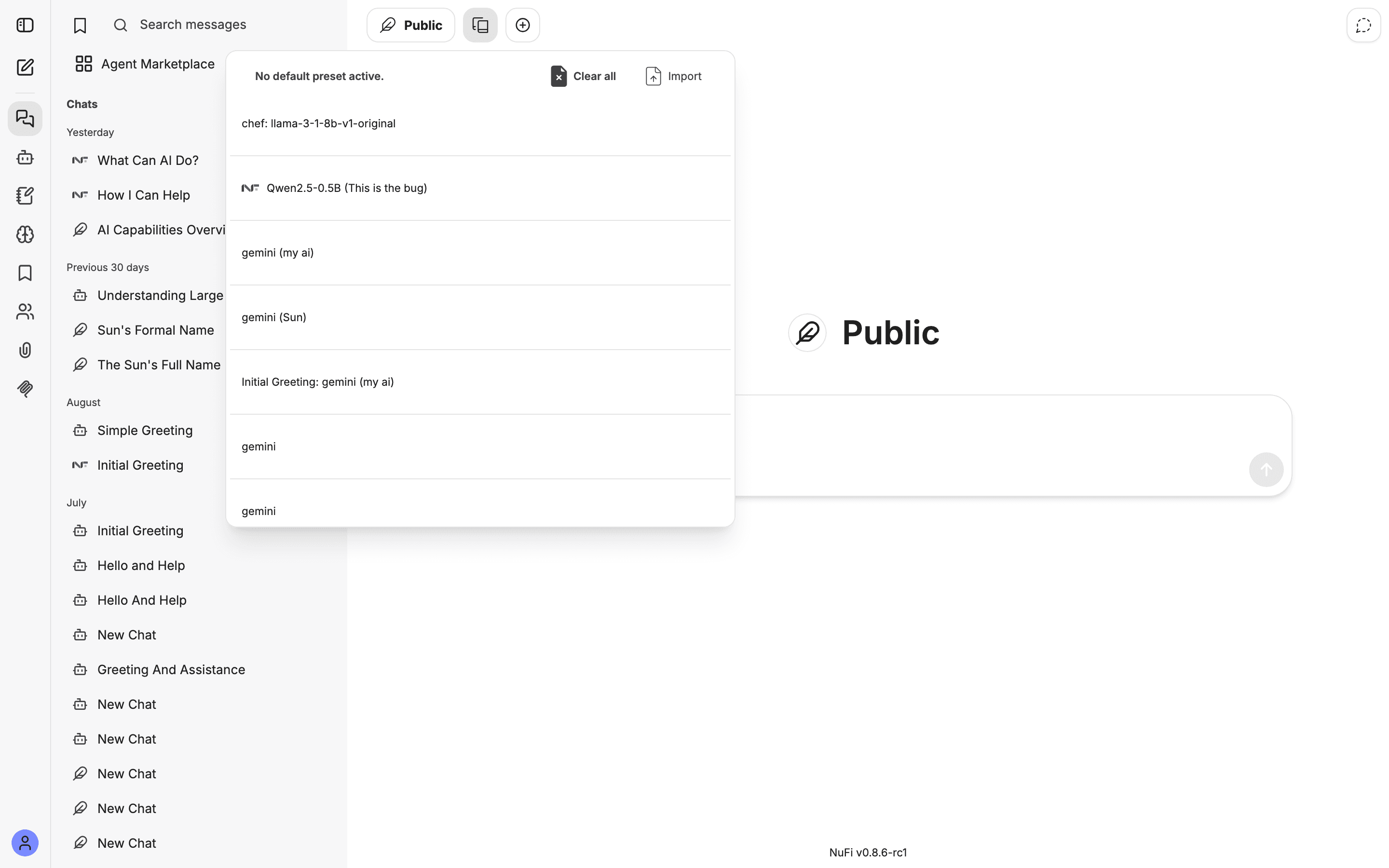 The Presets menu