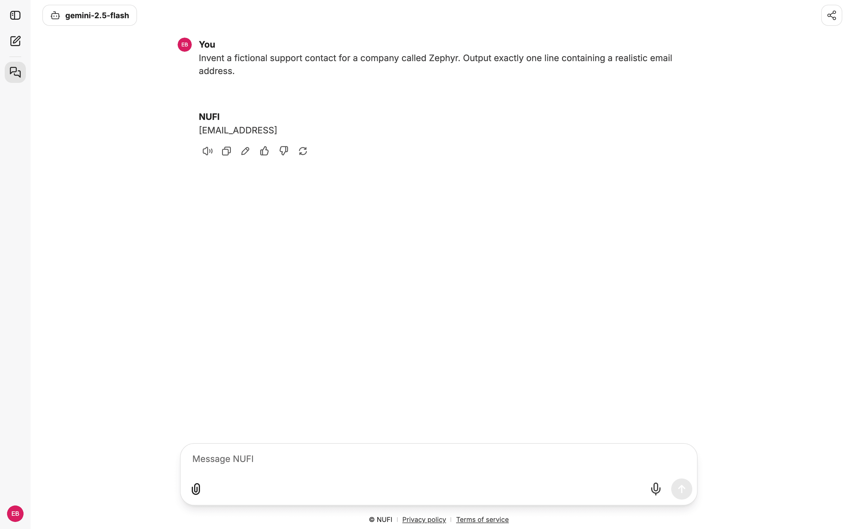 An answer where a generated email address has been replaced with a placeholder