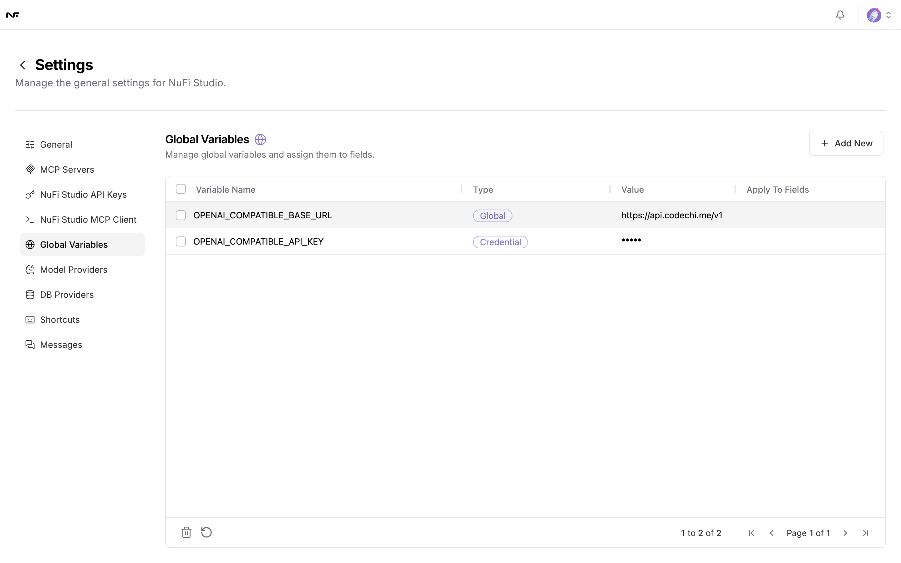 Global variables in Studio settings