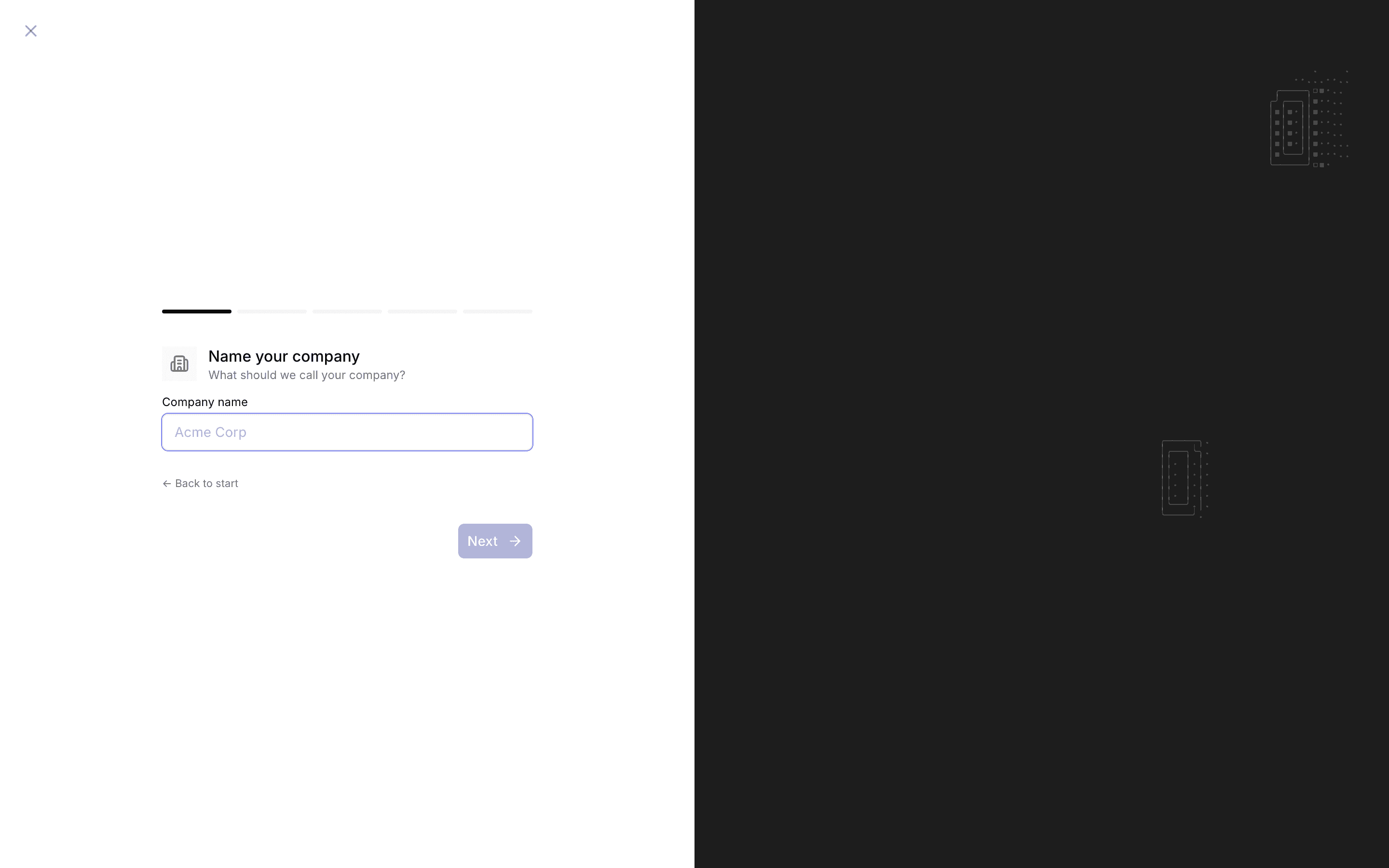 The first step of the setup wizard